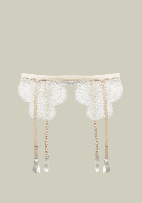 Feathers of a Swan Suspender Belt in Cream showing garter attachments