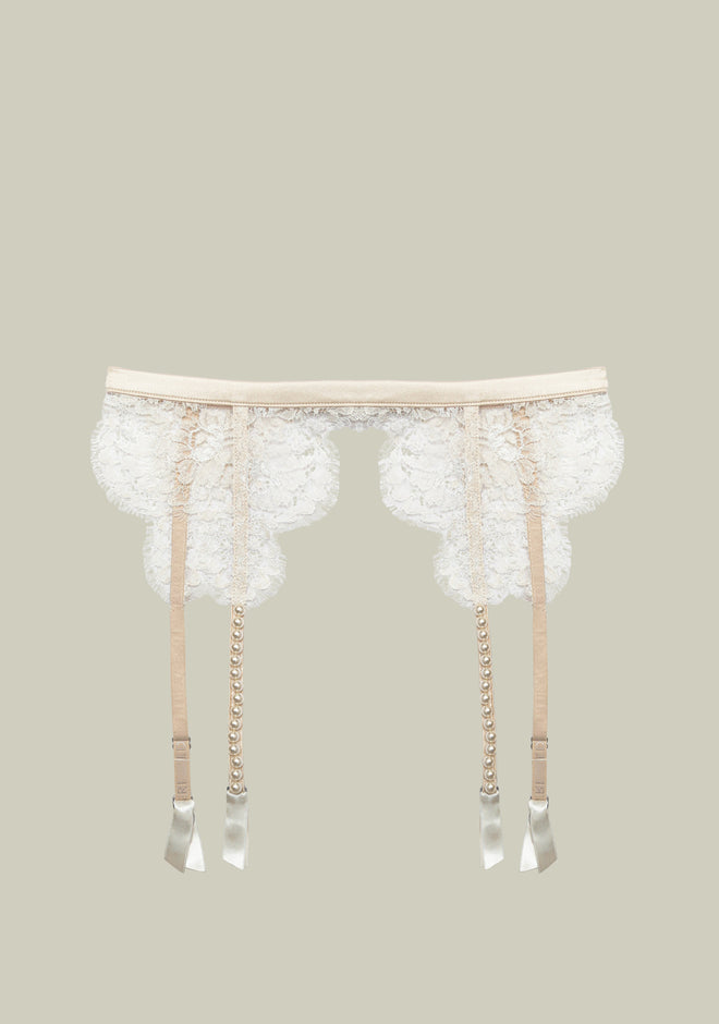 Feathers of a Swan Suspender Belt in Cream showing garter attachments