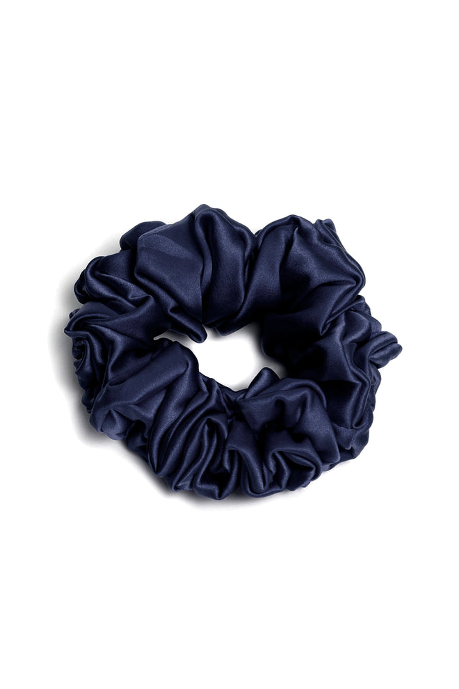 Maria Narrow Scrunchie in Cobalt flat lay product view