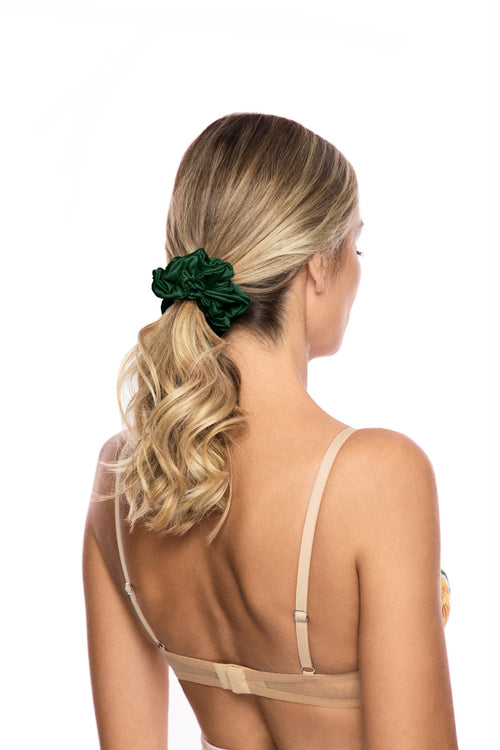 Maria Narrow Scrunchie in Mermaid shown on model with ponytail