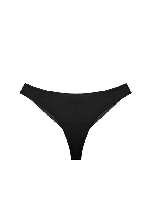 Pack shot of Gia Thong in black with minimalist seamless design