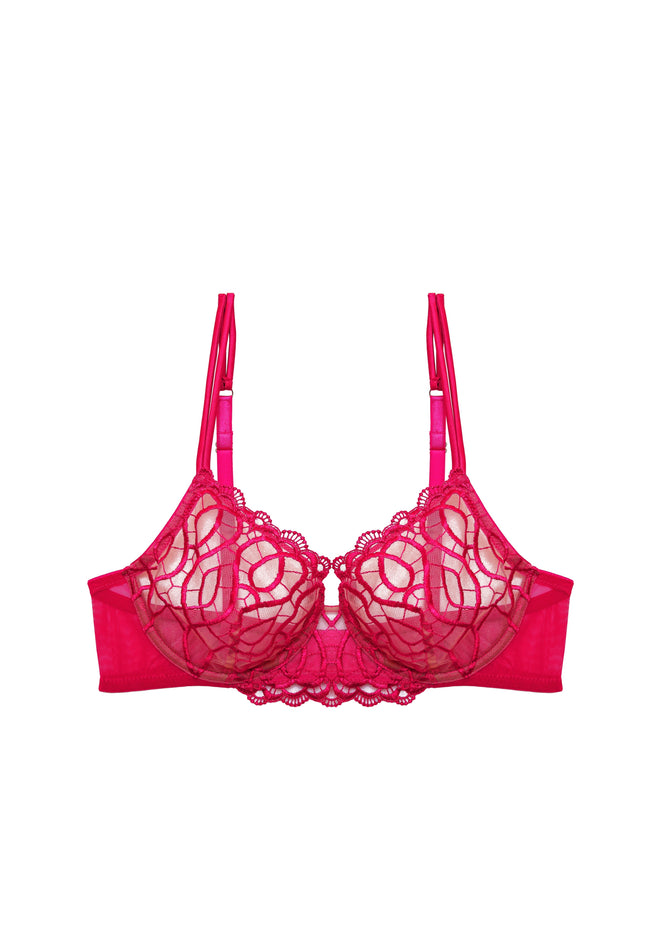 Una Giornata a Bologna Underwired Bra flat lay product shot displaying full design with signature raspberry color
