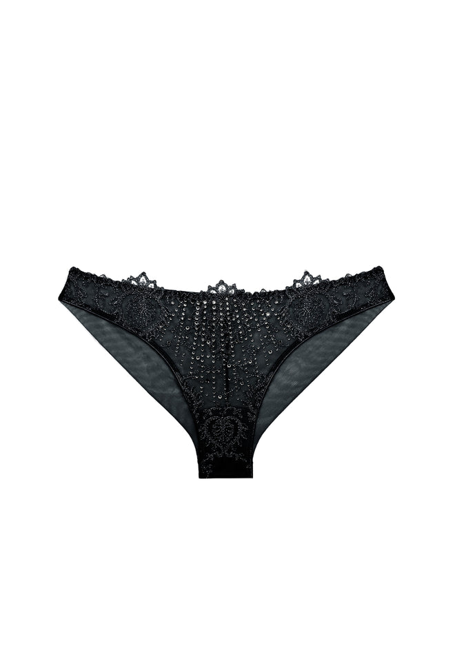 Girl Love Diamonds Brazilian Brief with Swarovski Crystals in Black product detail showing sparkling crystal embellishments on black fabric