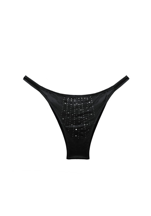 Girl Love Diamonds Thong with Swarovski Crystals in Black product detail showing sparkling crystal embellishments on sleek black fabric