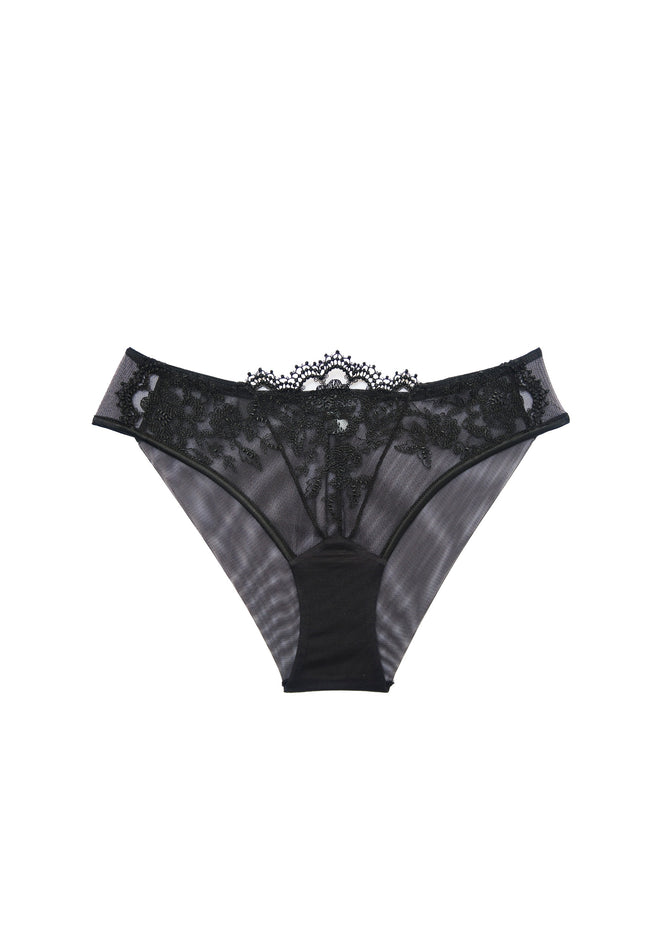 Villa d'Este Medium Brief in Black product detail showing sheer black lace