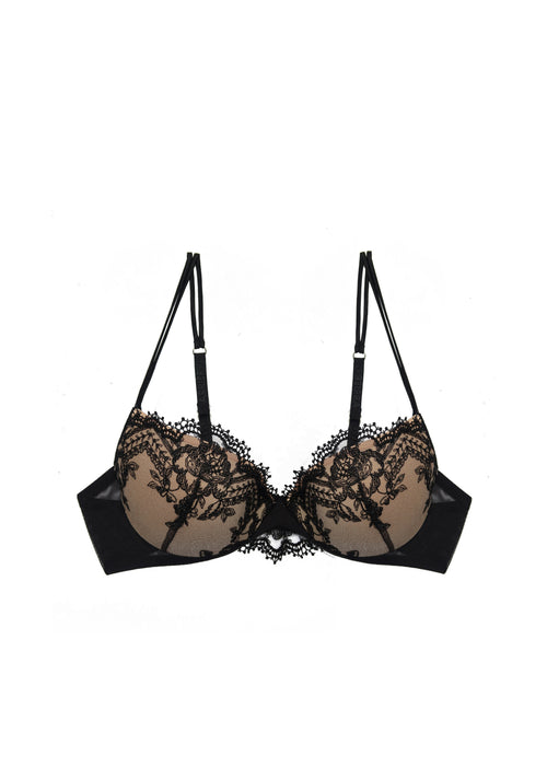 Villa d'Este Padded Push Up Bra in Black product flat lay