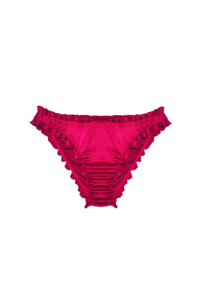 Lombard Street Ruffle Brief in Raspberry product detail showing vibrant color and ruffle trim
