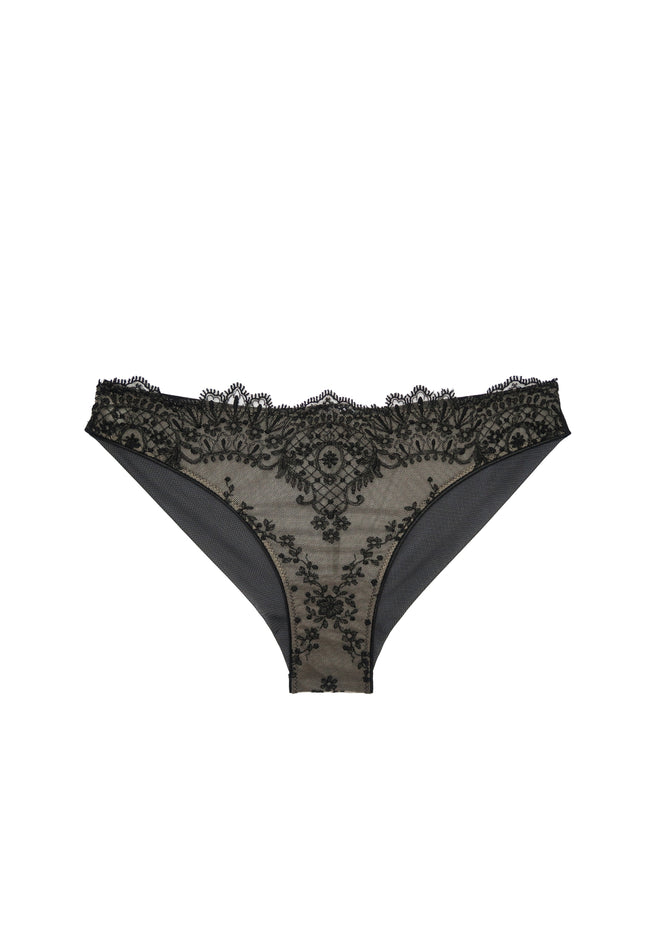 And All That Jazz Brazilian Brief in Black product detail displaying ornate lace pattern