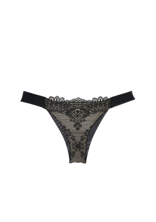 And All That Jazz Thong in Black product detail featuring intricate embroidery