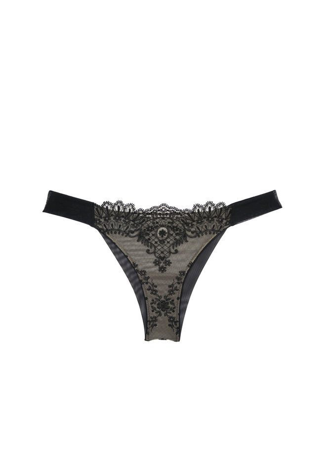 And All That Jazz Thong in Black product detail featuring intricate embroidery