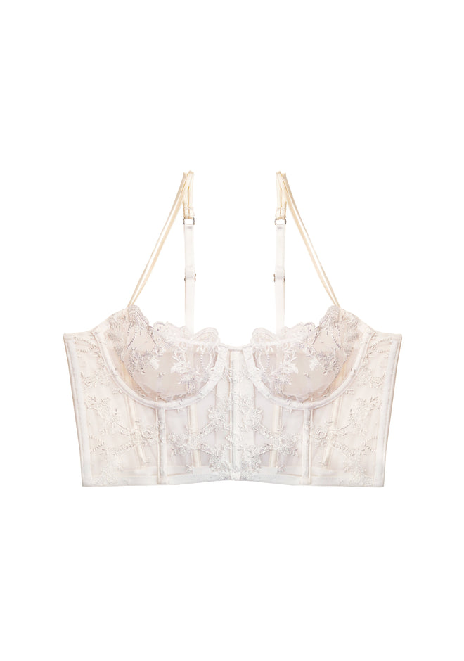 Loulou Underwired Bustier in White product view showing lace cups and straps