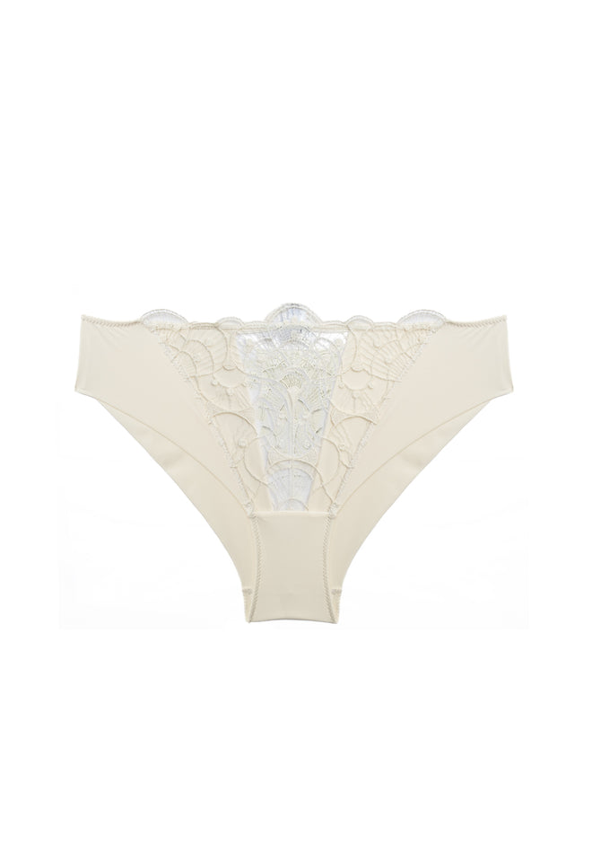 Cleo Brief in Cream product detail showing soft cream color with circular lace panel