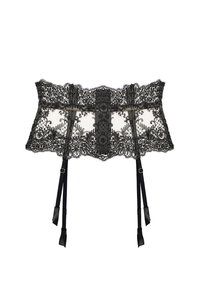And All That Jazz Suspender Belt in Black flat lay product view