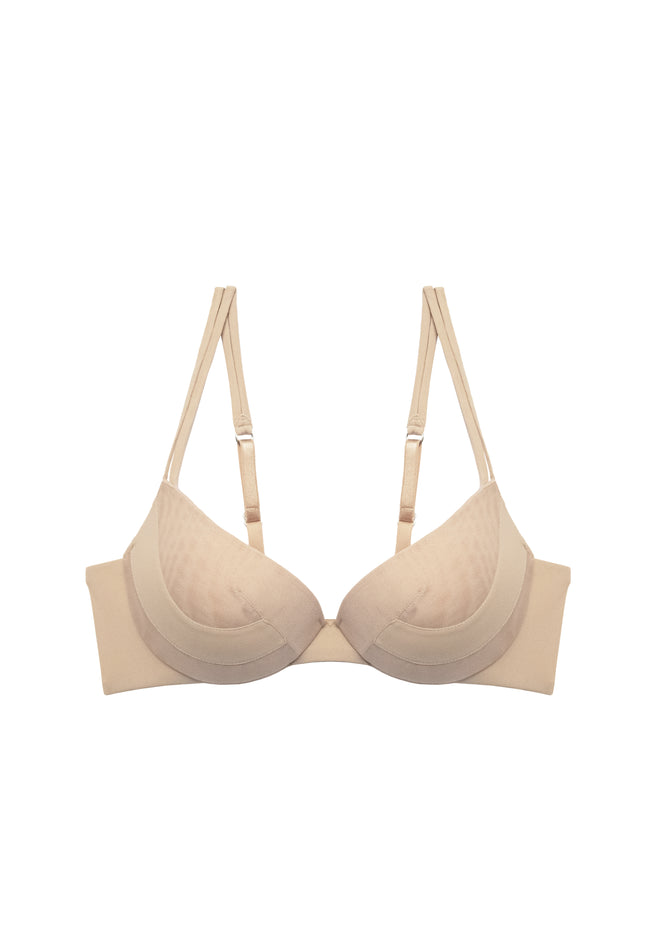 Soho Weekends Padded Push Up Bra flat lay product shot showing beige color and adjustable straps