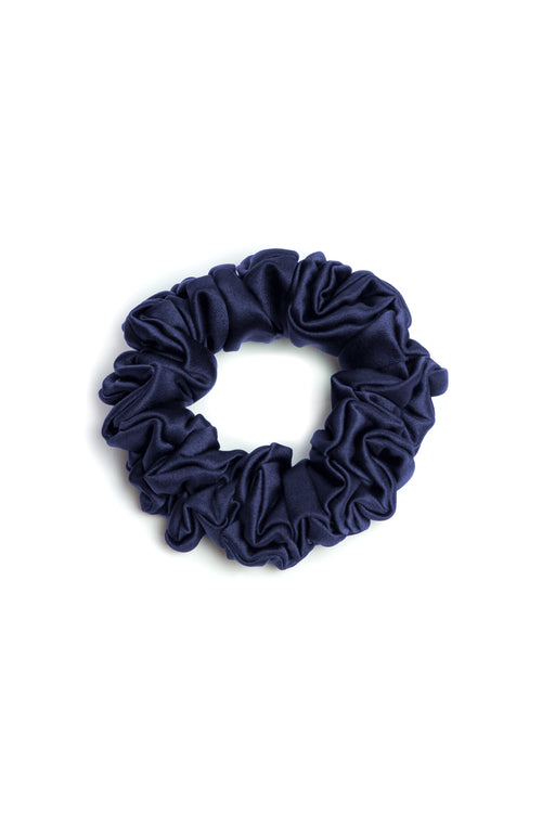 Maria Narrow Scrunchie in Cobalt close up showing navy silk texture