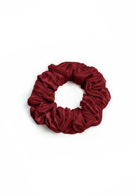 Maria Narrow Scrunchie in Scarlett close up showing silky fabric finish