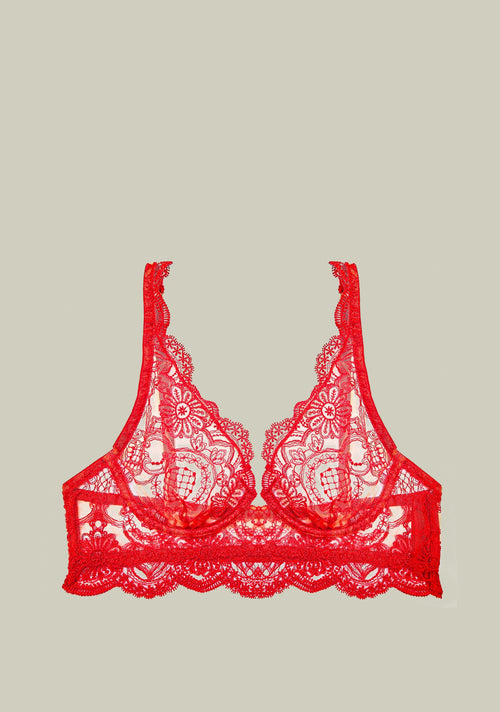 Casino Games Underwired Triangle Bra in Red