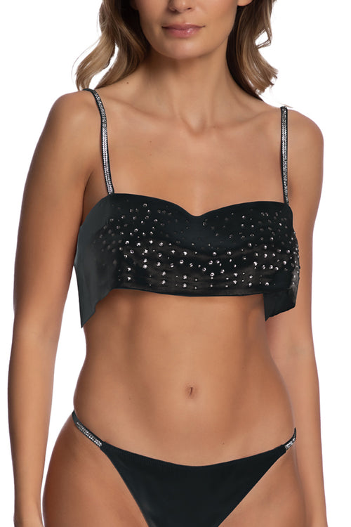 Top with Swarovski rain and straps in Black