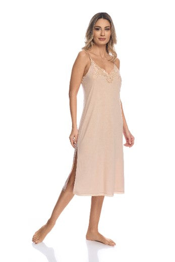 Kensington Mornings Long Chemise in Beige