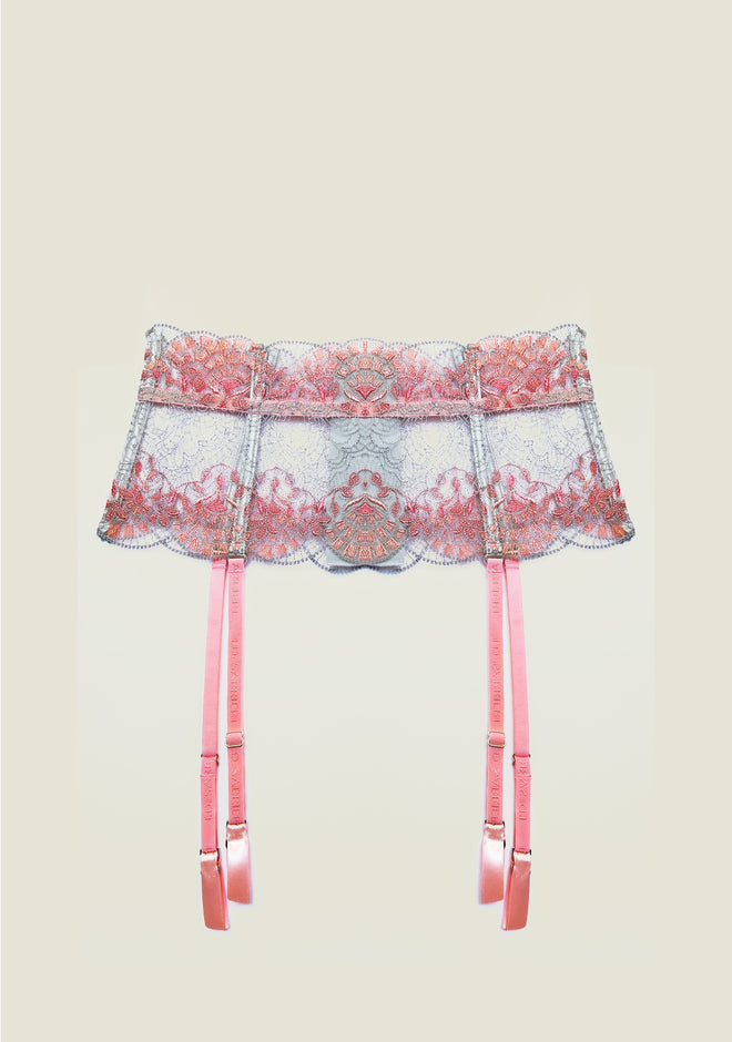 Venetian Glass Suspender Belt in Silver Rose