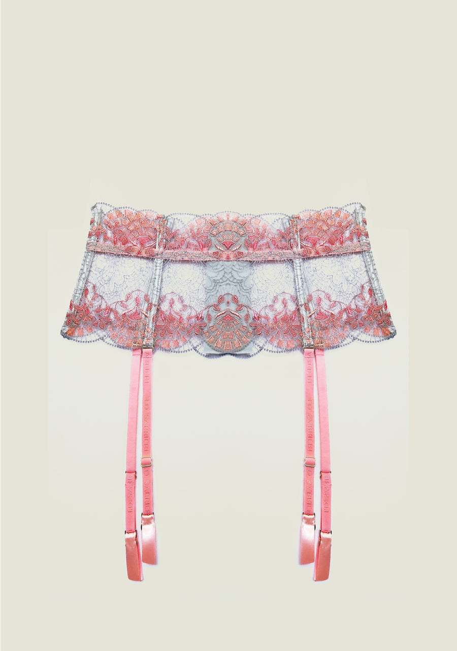 Venetian Glass Suspender Belt in Silver Rose