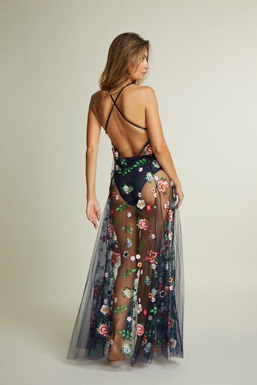 Namayani Long Dress in Blue Flowers