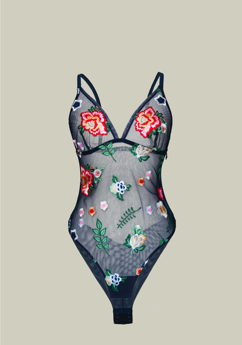 Namayani Triangle Bodysuit in Blue Flowers