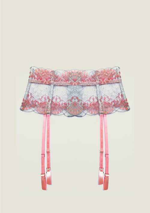 Venetian Glass Suspender Belt in Silver Rose