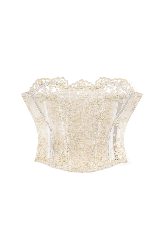 Royal Jewel Strapless Bustier in Cream Gold