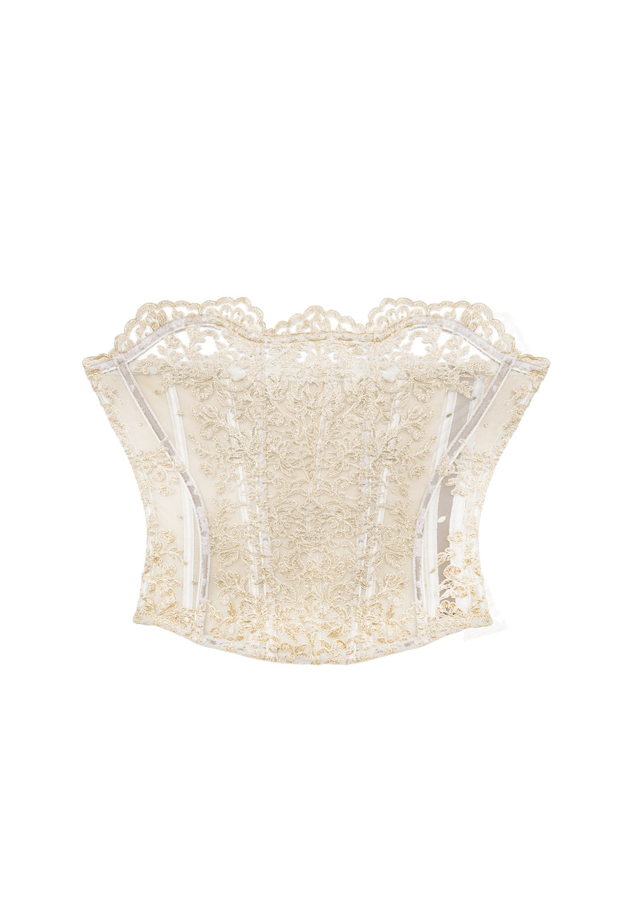 Royal Jewel Strapless Bustier in Cream Gold