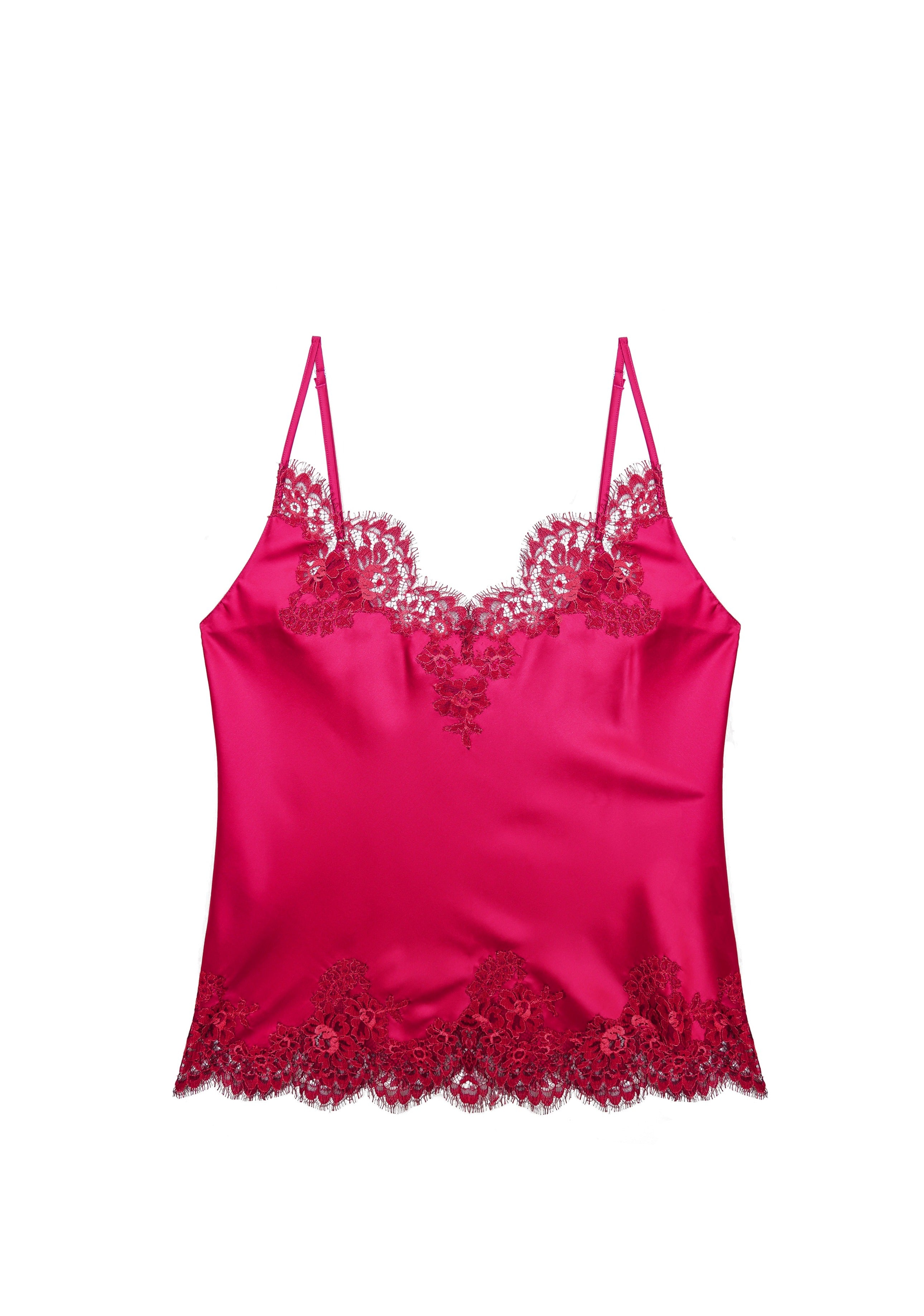 【I.D. SARRIERI】lace-trimmed silk-blend satin camisole Shop Hôtel Particulier Camisole in Raspberry - I.D. Sarrieri