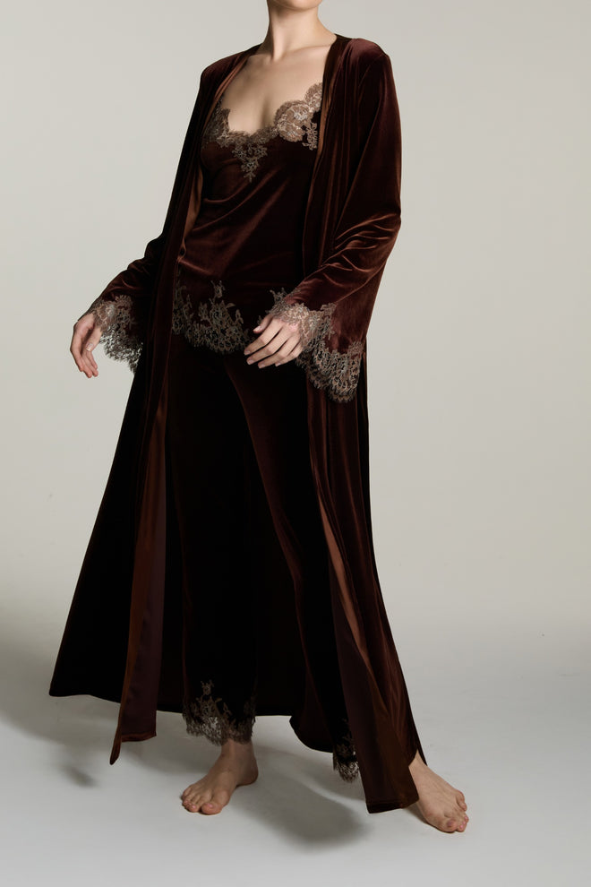 Rose Imperial Long Robe in Brown/Mink