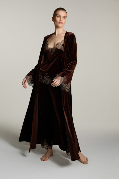 Rose Imperial Long Robe in Brown/Mink