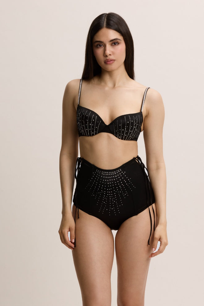 Girls Love Diamonds Crystals Embellished Padded Push Up Bra in Black