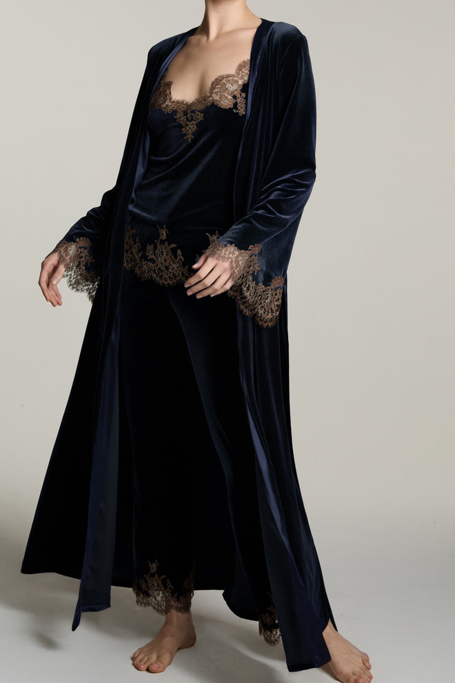 Rose Imperial Long Robe in Navy/Mink
