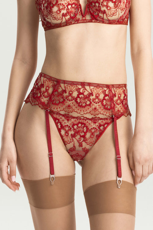 Fleur de Lueur Suspender Belt in Red