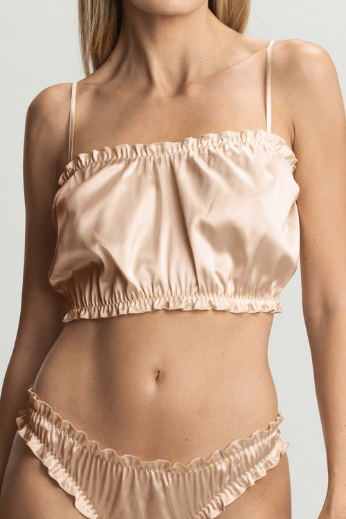 Lombard Street Ruffle Top Bra in Beige