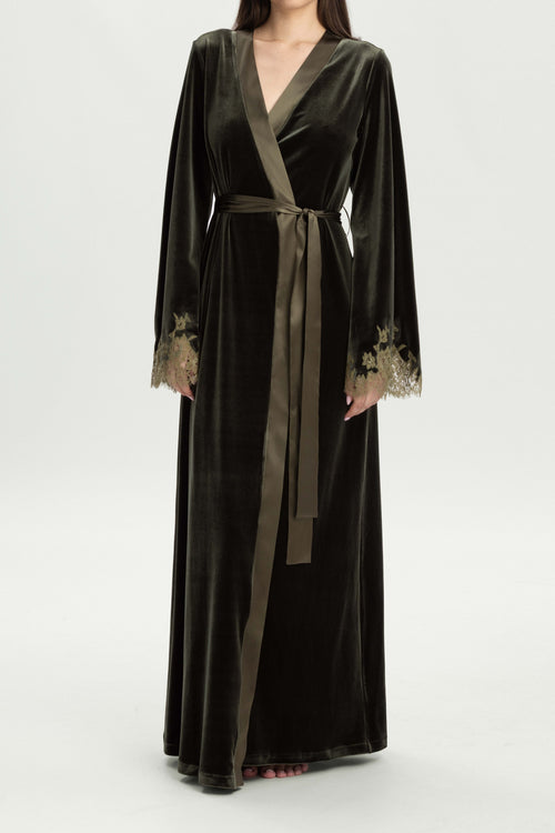 Rose Imperial Long Robe in Olive Green