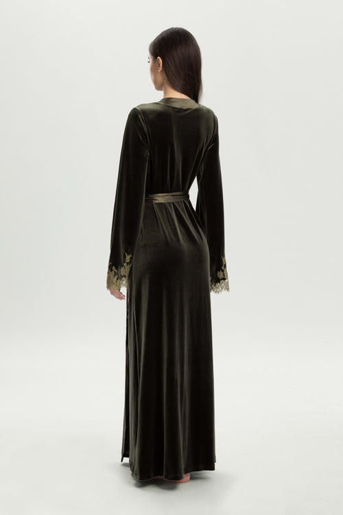 Rose Imperial Long Robe in Olive Green