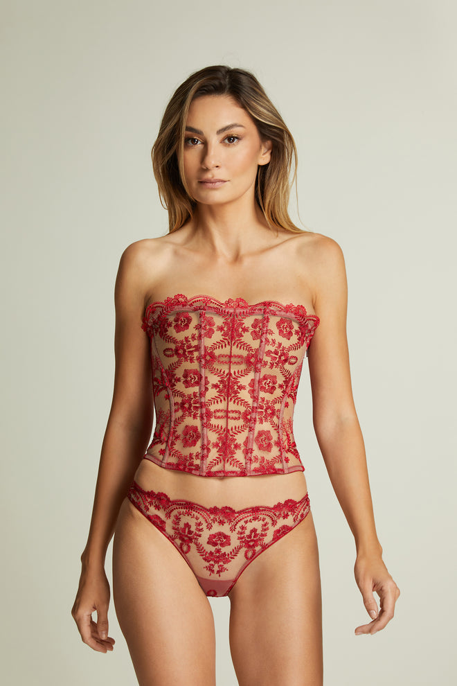 Tuscan Holiday Strapless Bustier in Red Myrtle