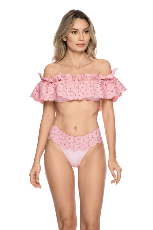 Frosted Summer Off Shoulder Bikini Top in Pink/Gold