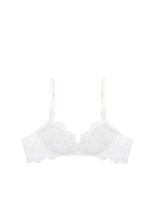 Soft-cup satin bra with lace detailing in WHITE for