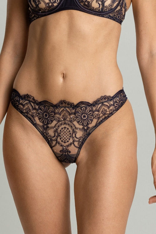 Evening Extravaganza Swarovski Crystals Embellished Brazilian Brief in Deep Bleumarine