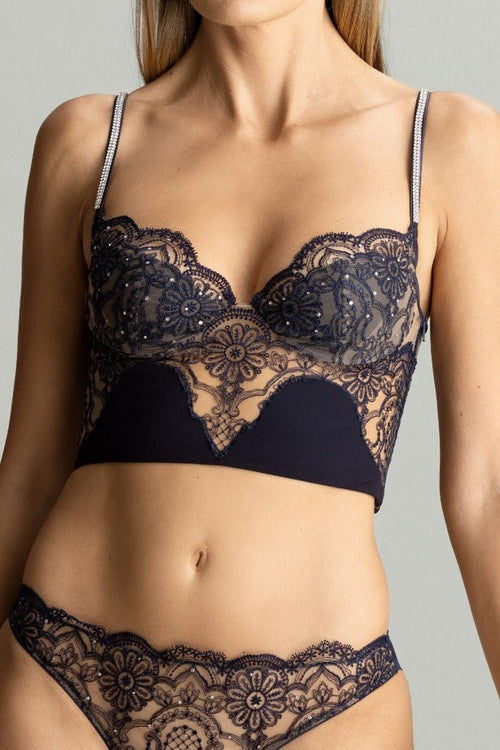 Evening Extravaganza Swarovski Crystals Embellished Bustier in Deep Bleumarine