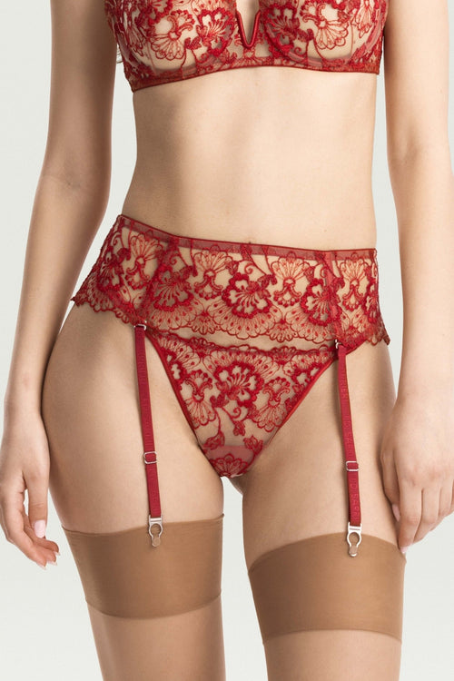 Fleur de Lueur Suspender Belt in Red - I.D. Sarrieri