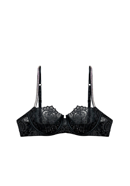 Girls Love Diamonds Crystals Embellished Balconette Bra in Black - I.D. Sarrieri