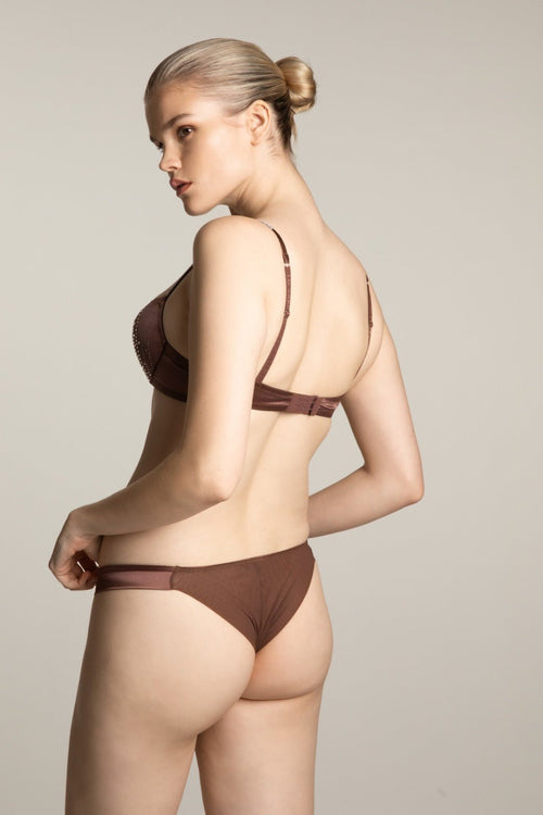 Girls Love Diamonds Crystals Embellished Lace Thong in Chocolate - I.D. Sarrieri