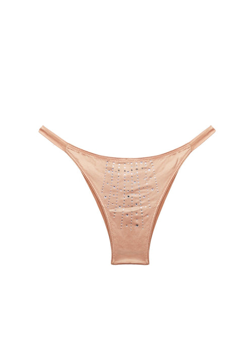 Girls Love Diamonds Crystals Embellished Thong in Beige