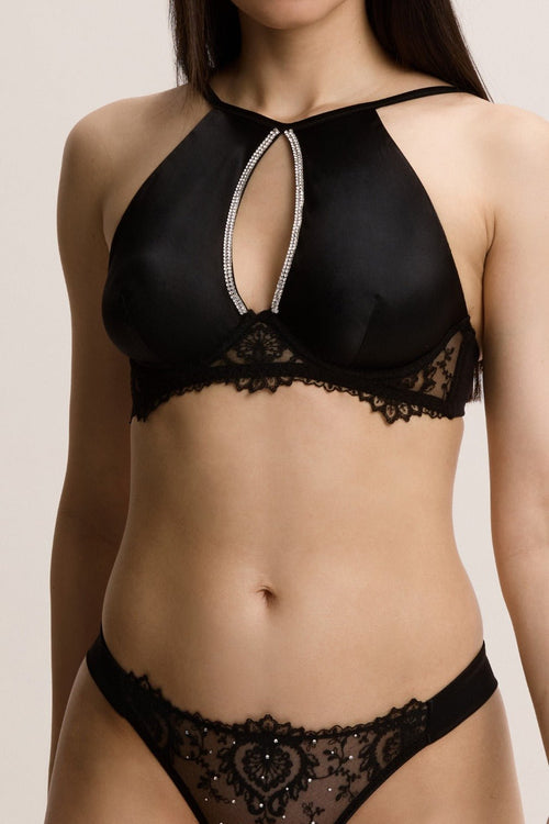 Girls Love Diamonds Crystals Embellished Top Underwired Bra in Black - I.D. Sarrieri