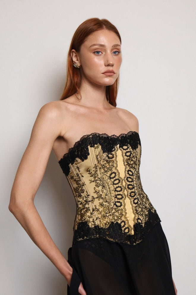 La Reine Vintage Corset in Black/Gold - I.D. Sarrieri